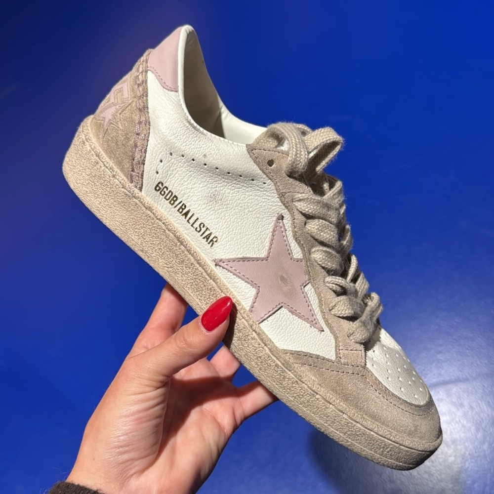 Golden Goose Ball Star Sneaker White Leather/Beige Suede/Pink sz 36 New in Box